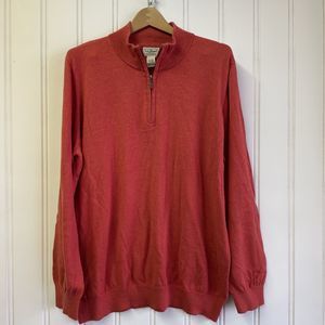LL Bean Sweater Mens XXLarge Orange Cashmere Blend 1/4 Zip‎ Mock Neck